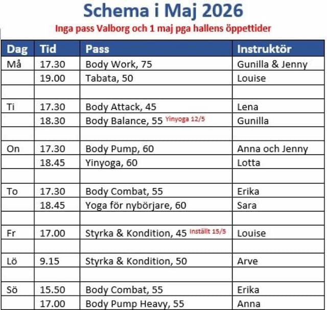 Schemaändringar i Maj!